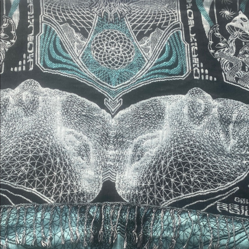 Intricate Black and Teal Graphic Scarf
